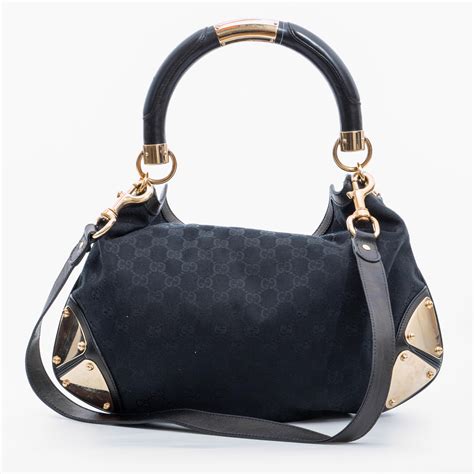 Gucci monogram Black Medium Top Handle Indy Hobo Bag 